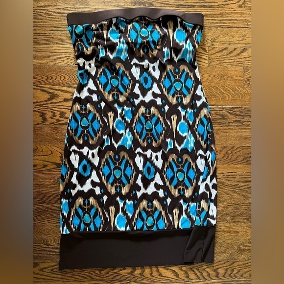 Bisou Bisou | Women's Print Dress| Size 8 |Strapless | Turquoise/Brown/White - Picture 1 of 3